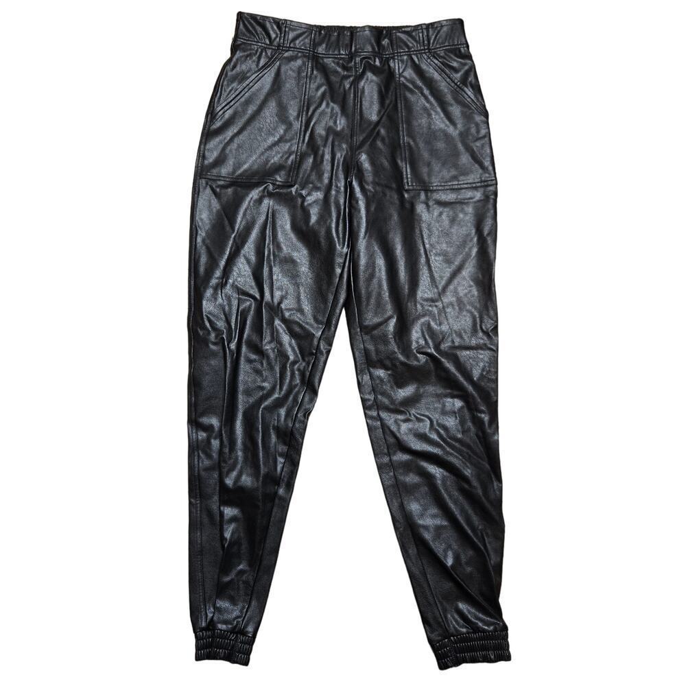 Women's SPANX Black 20283r Black Faux Leather Jogger Pants Size M